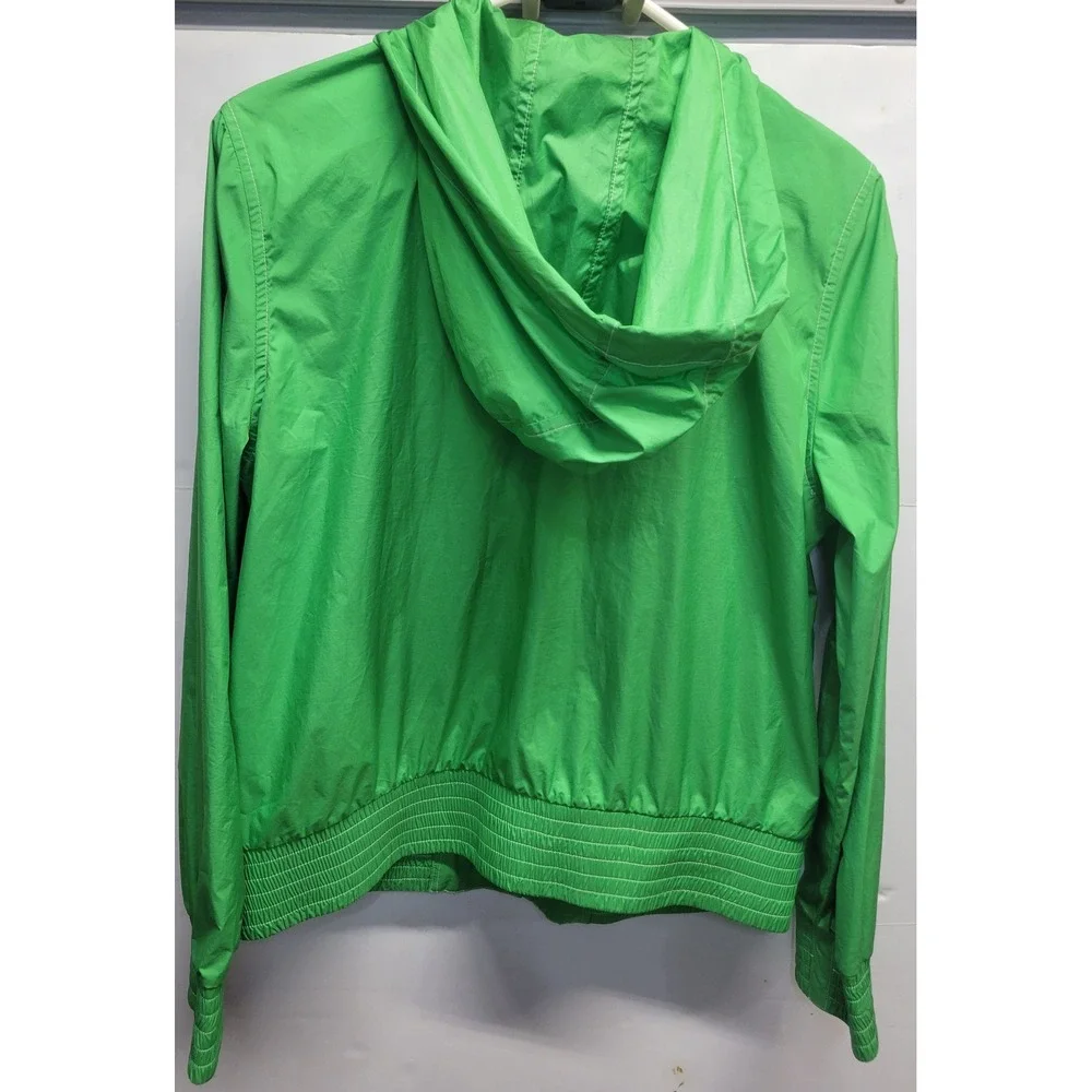 Vtg‎ Tommy Hilfiger Green Hooded Windbreaker Jacket Size L Full Zip Snap Front